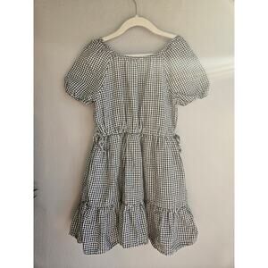 Crewcuts J.Crew Girls Gingham Tiered Puff Sleeve Dress Size 7 Black‎ White